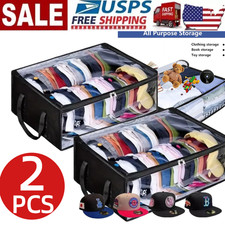 2PCS Hat Storage Dust Bag Baseball Hat Cap Organizer Clear Rack Zipper Black US