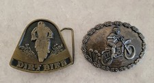 LOT OF 2 Vintage 70s DIRT BIKE MOTORCROSS BELT BUCKLES Brass Raised Design Chain