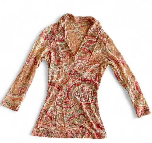 Vintage Y2K Sweet Pea Women’s Paisley Collared Pullover Blouse 3/4 Sleeve 