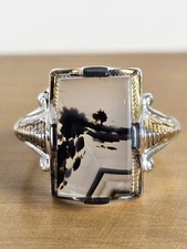 RARE Vtg Ostby & Barton Sterling Silver Dendritic Moss Agate Ring NOS