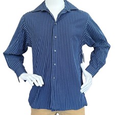 Calvin Klein Navy Striped Long Sleeve Button Down Size Large- RF-224MS