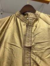 Men  s Gold Kurta Pajama with embroidered neck in XL size