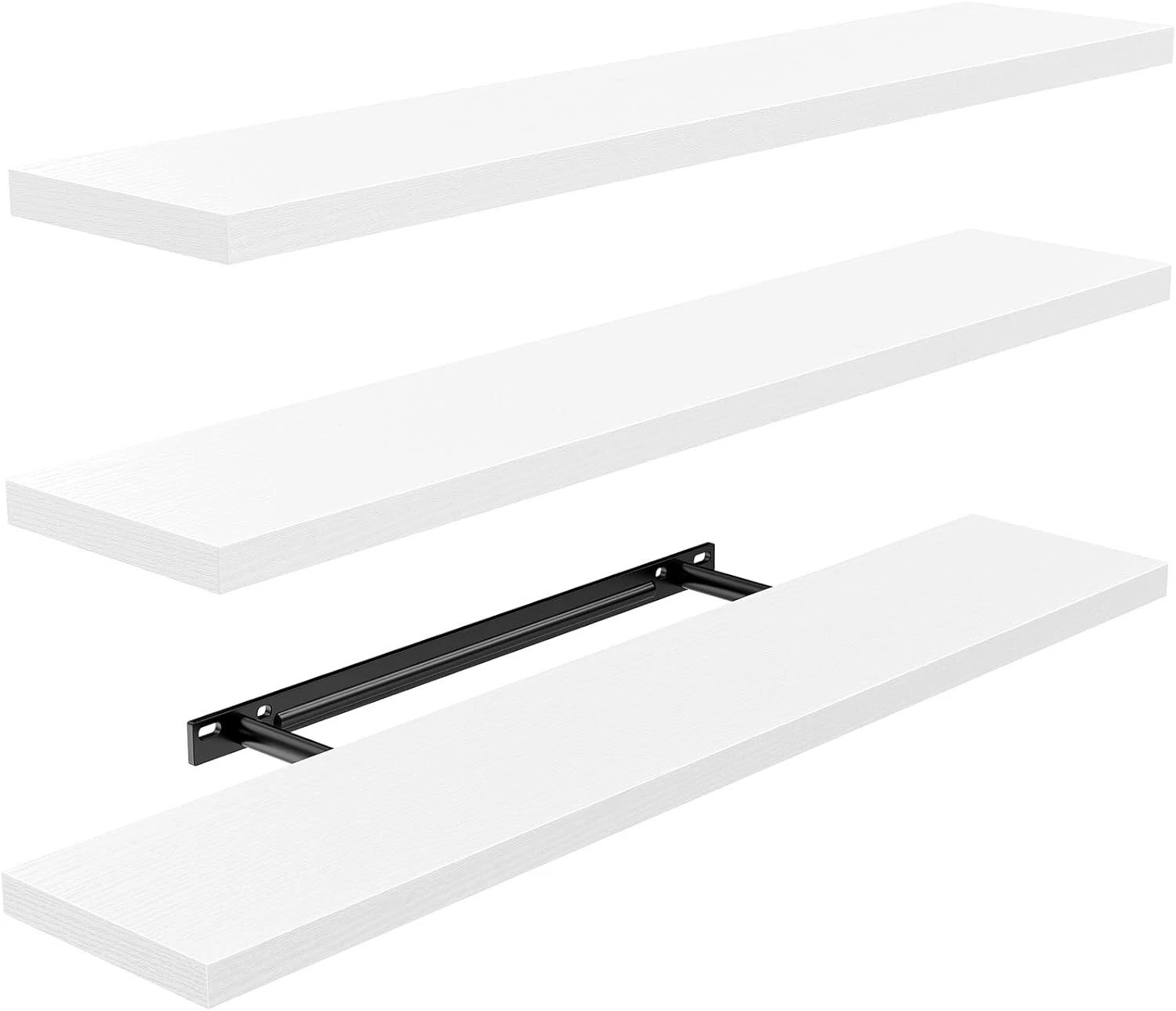 Set of 3 White Floating Wall Shelves for Home Decor - 35.4" L