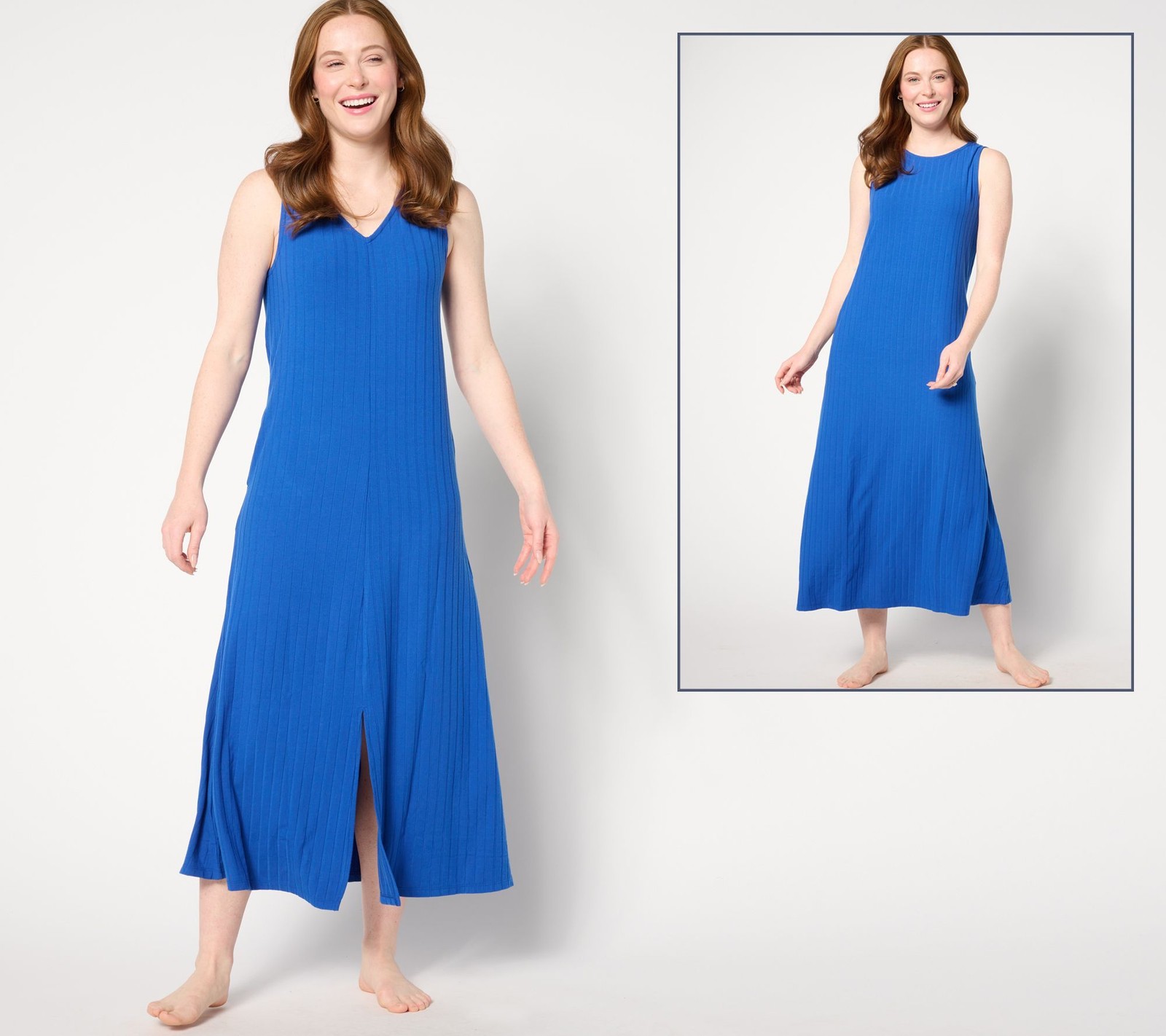 Cuddl Duds Women's Dress Sz L Wide Rib -Way Round to V-Neck Tank Blue A637436