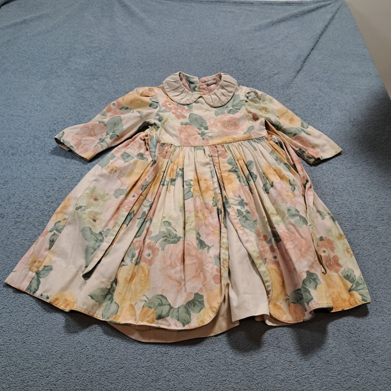 Girls Floral Dress Peter Pan Collar Long Sleeve Pastel Party Dress Size 6