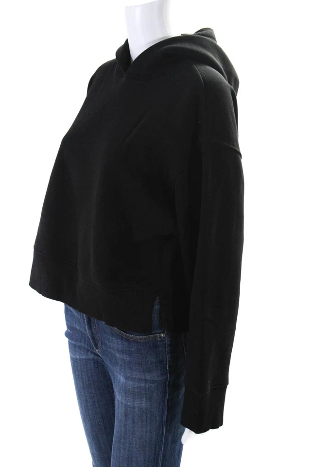 Moletom Cropped com Capuz e Jersey com Divisão Lateral para Mulheres da Zara, Preto, Tamanho Médio - Imagem 2 de 4