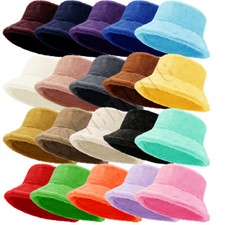 Plush Fluffy Bucket Hat Women Warm Lining Winter Faux Fur Cozy Wide Brim Winter