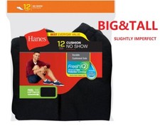 Hanes Men's BIG  TALL 6/ 12 paris cushion No Show socks "SLIGHTLY IMPERFECT"