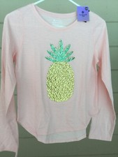 Members Mark Girls Sequin Pineapple Shirt Pink Long Sleeve Sparkle Tee NWT