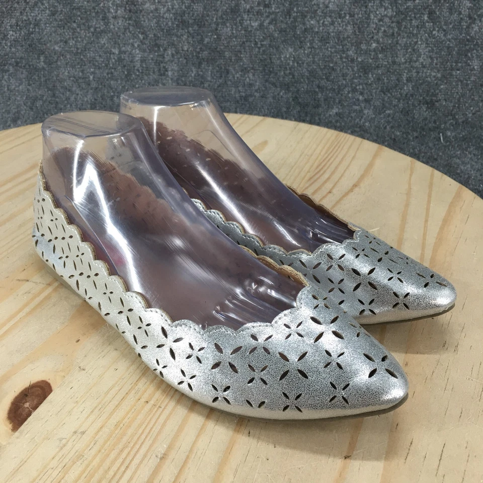 Unionbay Zapatos Mujer 10 M Ballet Pisos Plateados Festoneados Cómodos Informales Parte Superior Baja Foto 3 de 4
