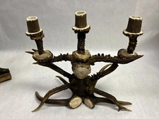 Single Vintage Homemade Real Antler 3-Candle Holder, 16"Wide 12" High
