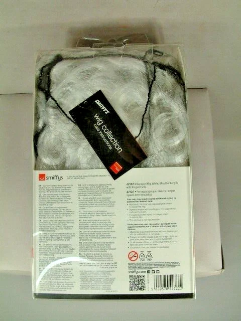 Peluca barroca Smiffys blanca teatro juego de rol Halloween et. ¡MIRA EN CAJA ORIGINAL! Foto 4 de 4