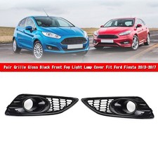 Pair Grille Gloss Black Front Fog Light Lamp Cover for Ford Fiesta 2013-2017 H7