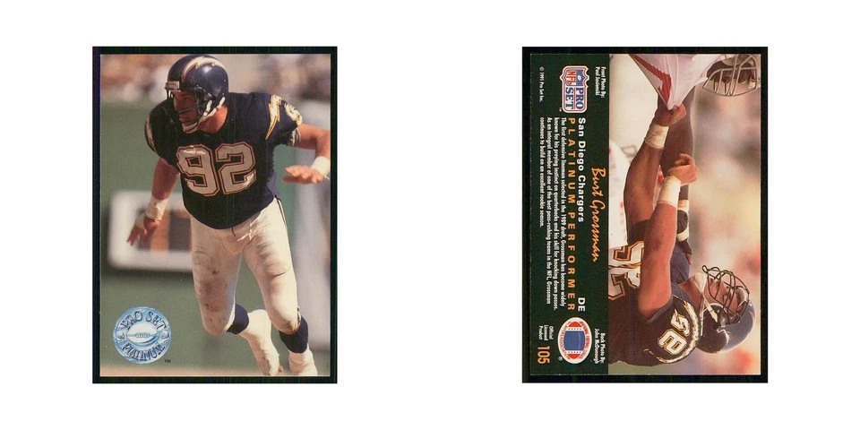 1991 Pro Set Platinum Burt Grossman San Diego Chargers #105 - Image 3 of 3