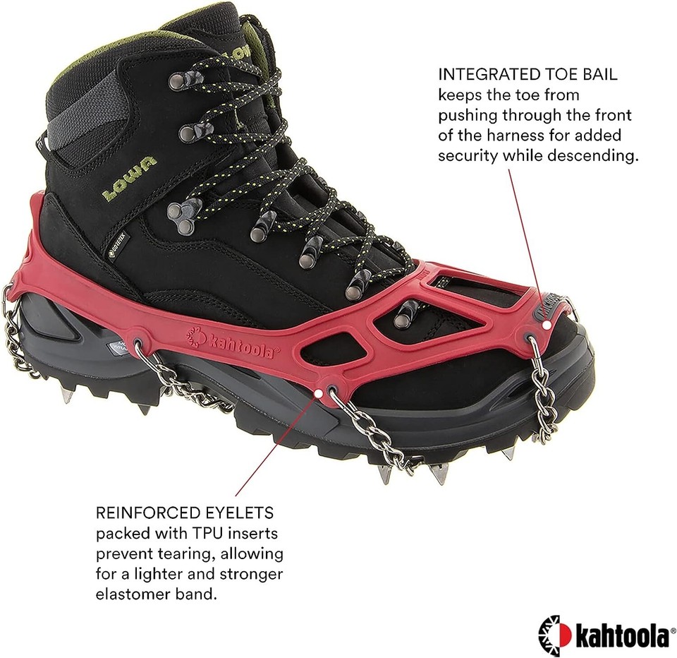 Kahtoola MICROspikes Ramponi Da Trekking Su Neve E Ghiaccio, Colore Rosso, Taglia XL, Nuovi
