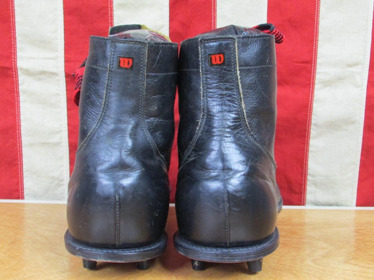 Vintage 1960s Wilson Black Leather Football Shoes Cleats Hi-Top