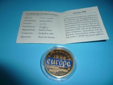 Erste Farb-ECU 1998 Cu/Ni massiv vergoldet 12g gold/blau - Zertifikat