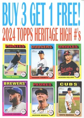 2024 Topps Heritage HIGH NUMBER Baseball(BUY 3 GET 1) You Pick/Complete Your Set - Image 1 of 3