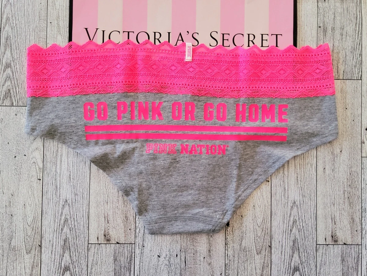NWT Victoria s Secret PINK Gray GO PINK OR GO HOME Neon Lace M