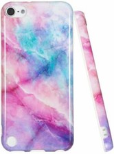 iPod Touch 5th 6th  7th Gen - Blue Pink Marble Stone Hard TPU Gummy Rubber Case