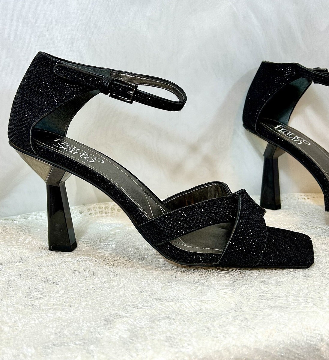 New FRANCO SARTO RANIA Womens High Heels Sandals Glitter Black Pumps Sz
