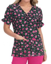 Betsey Johnson Koi Canola Women  s Scrub Top Cozy Roses