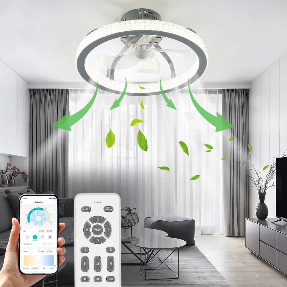 TCFUNDY LED Ceiling Fan with Light Phone & Remote Control with Bluetooth Speaker - Image 2 of 4