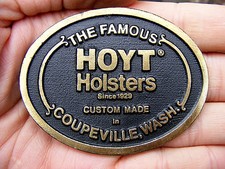 Vtg HOYT HOLSTERS Belt Buckle GUN Police Pistol Coupeville 1929 Brass RARE VG 