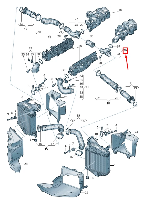 Audi Q7 4M Left Upper Engine Charge Air Tube 0P2145673C OEM