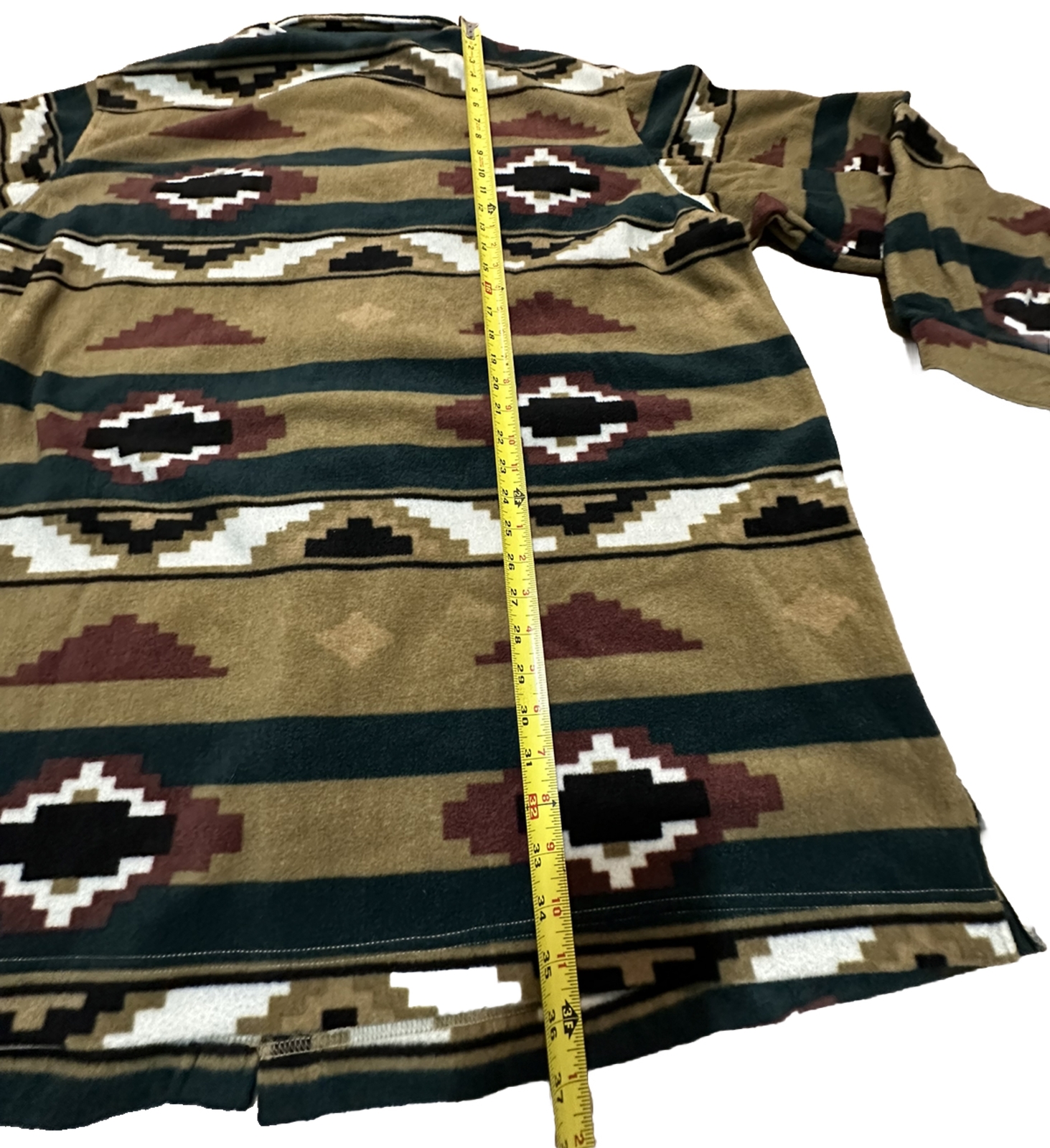 King Size Plaid Aztec Button Down Flannel Fleece Shirt Cream Brown Red 3XL