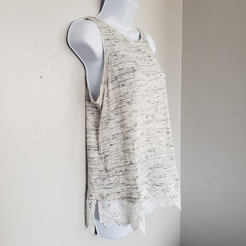 Maurices Marled Grey Tank Top X Back Lace Trim Women's Medium White Girly Boho - Picture 5 of 6