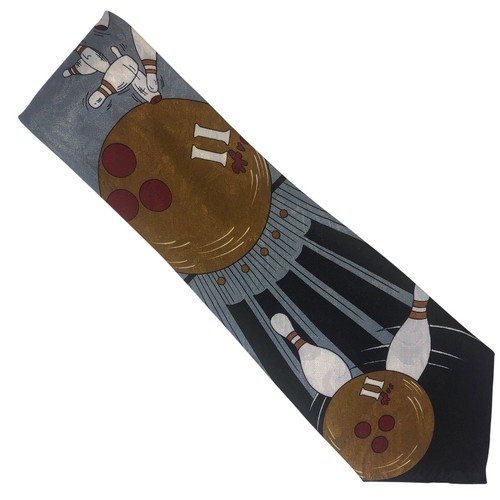 Renaissance Gold Bowling Ball Pins Handmade Necktie Bowler Classic Novelty Tie - Picture 2 of 5