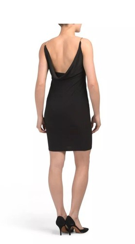 New Bebe Cowl Back Cocktail Metal Gold Chain Strap Dress Black Made In USA Sz 4 - Picture 3 of 10