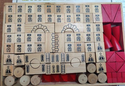 Vintage Toys Castle Blocks Wooden Block Set Complete Original Box