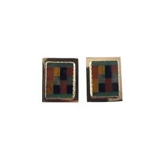 Vintage 14 Karat Yellow Gold Onyx, Carnelian and Tiger's Eye Cufflinks #14112
