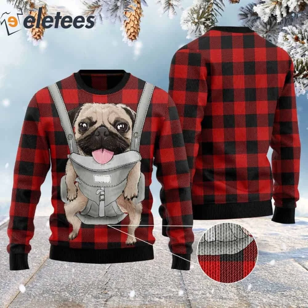 Front Carrier Pug Dog Ugly Christmas Sweater D3QDPME4