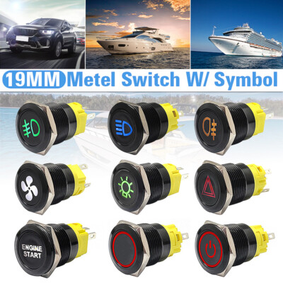 19mm Push Button Switch 5A 12V 24V Horn Fog Hazard Start P Light LED Boat Car