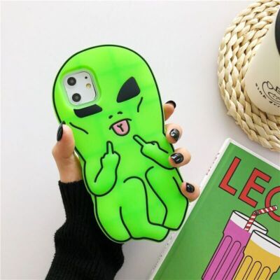 3D Green Cartoon Alien Case For iPhone 16 15 Pro Max 14 13 12 11 Silicone Cover