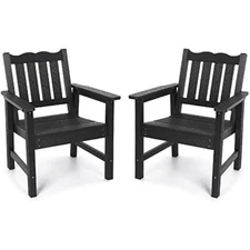 All-weather patio chairs set of 2, outdoor dining chairs with curved b