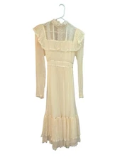 Gunne Sax Vintage Cream Victorian Prairie Wedding Lace Dress Sz 9 Small? S/M