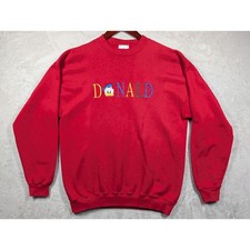 VTG 90s Disney Mickey  Co Embroidered Donald Duck Crewneck LARGE Sweatshirt Red