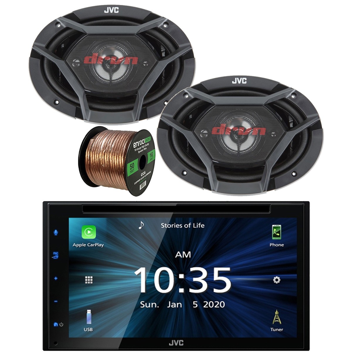 JVC KW-V660BT Bluetooth USB DVD Player Receiver, 2x 6x9