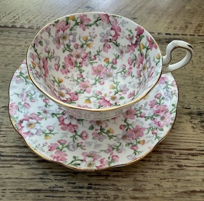 Vintage Royal Standard England May Medley Chintz Tea Cup & Saucer Apple Blossoms