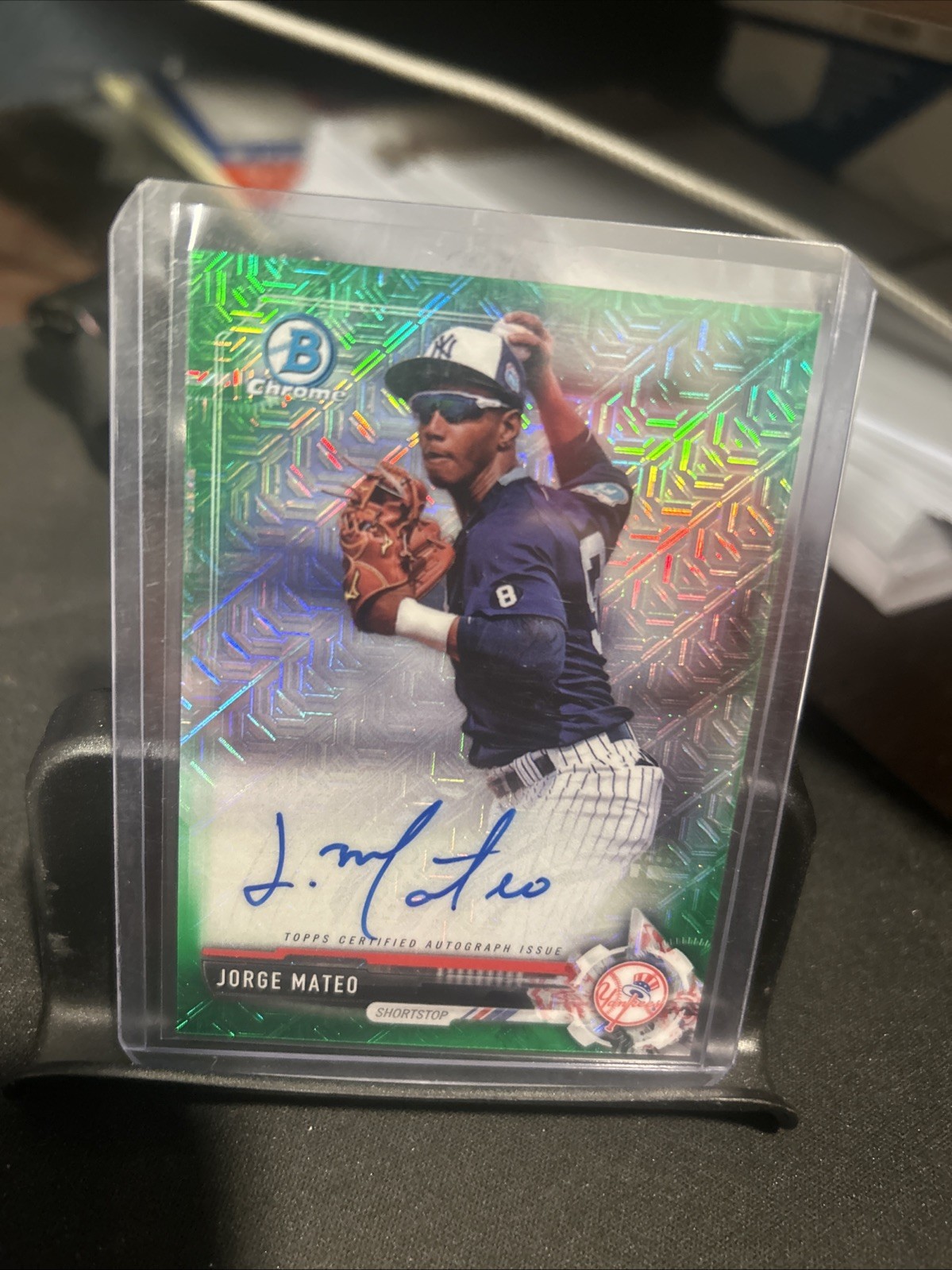 JORGE MATEO 2017 TOPPS BOWMAN CHROME GREEN SP ROOKIE AUTO #21/99 BRAVES