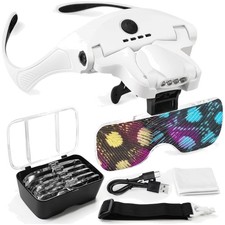 Lupenbrille mit 4 LED Licht, Wiederaufladbar USB auf Type-C Kopflupe Stirnban...