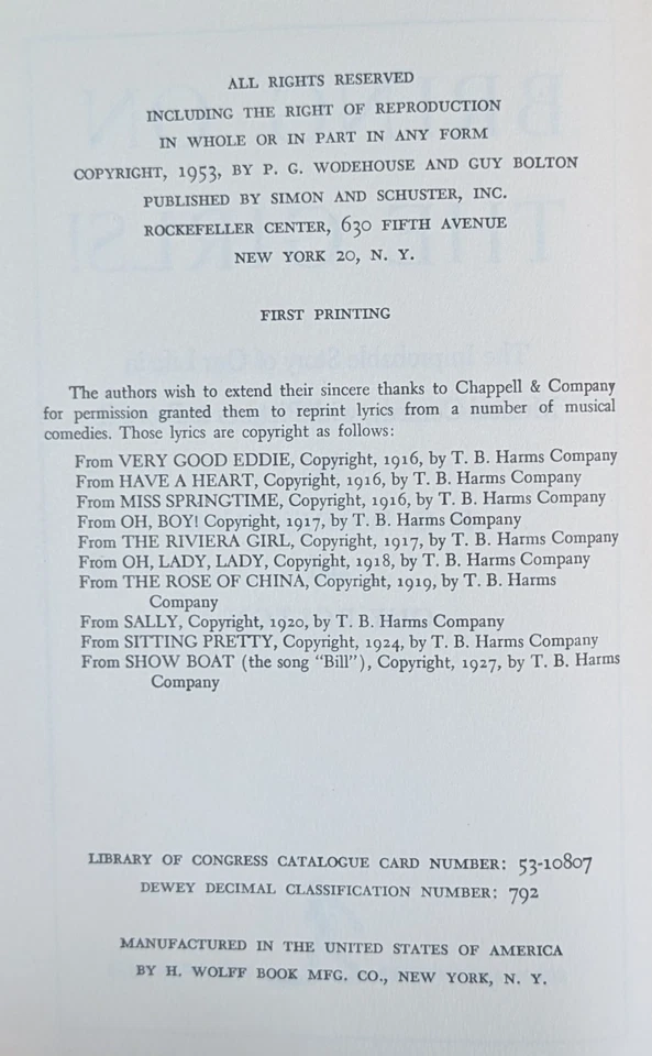 Bring on the Girls P.G. WODEHOUSE Guy Bolton First Edition 1st print HC DJ 1953 - Image 3 of 4