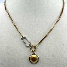 Gold Tone Chain Necklace with Industrial Carabiner Pendant Statement Piece Boho