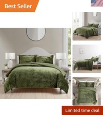 Ultra-Soft Lightweight Velvet King Comforter Set - Modern Olive Green Design