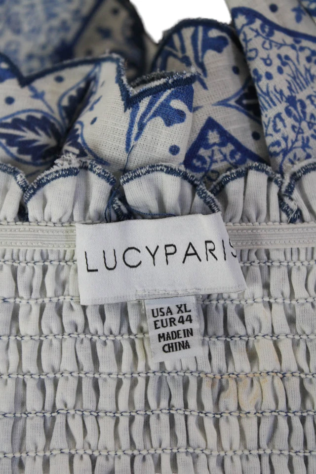 Camisola Lucy Paris Mujer Azul Geométrica Cuello Cuadrado Correa Espagueti Talla XL Foto 4 de 4