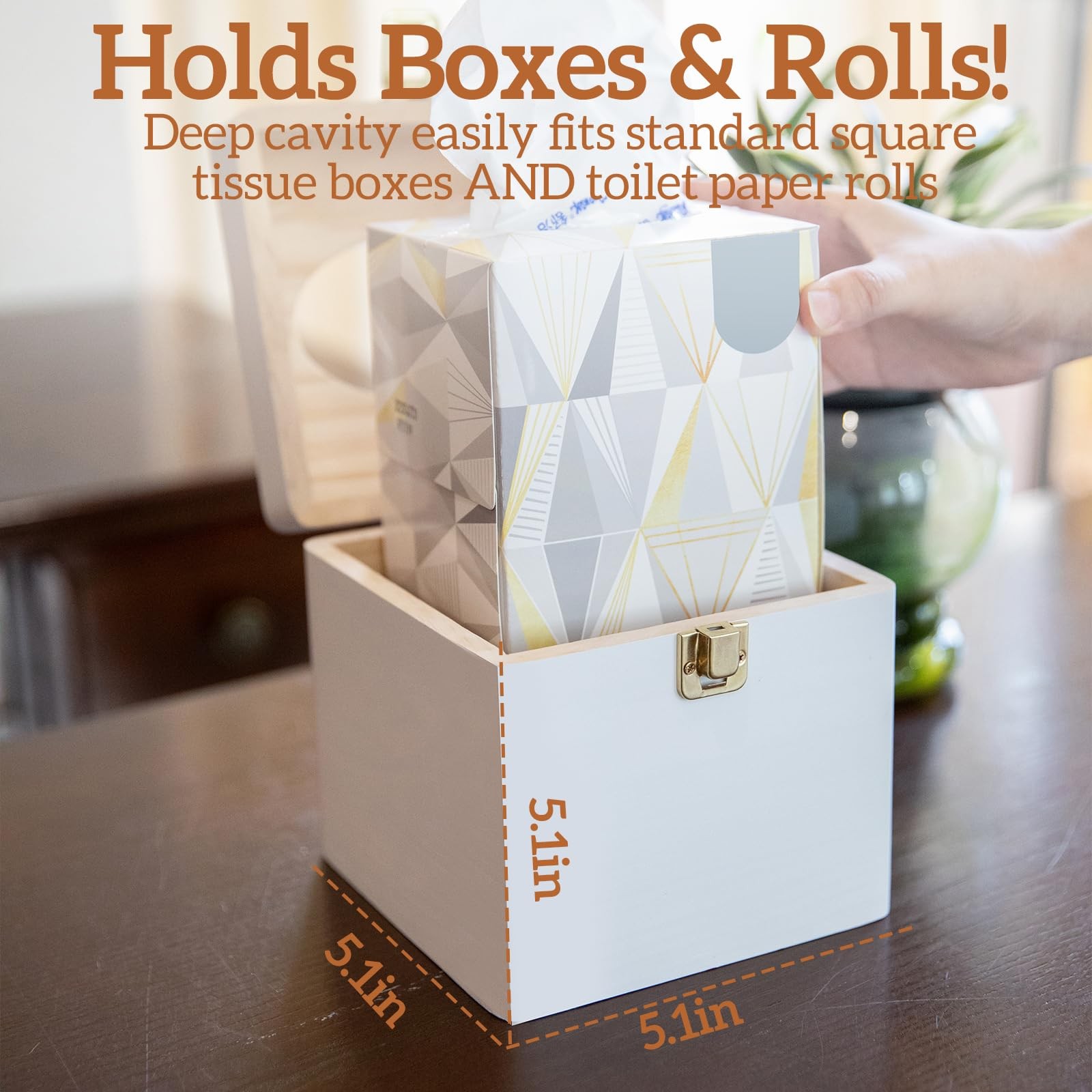 White Wooden Tissue Box Cover Square Bathroom Decor Toilet Paper Holder Count...